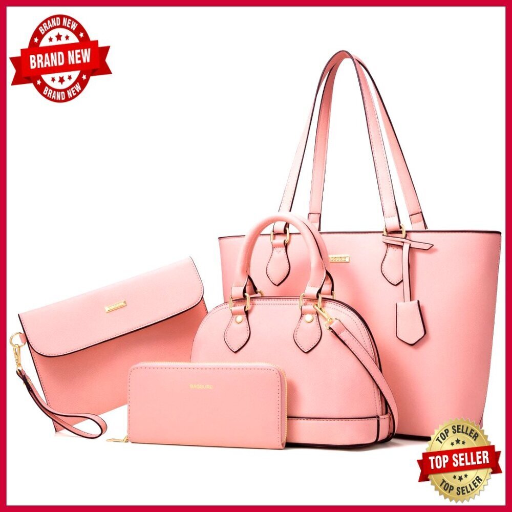 Large 4-Piece Faux Leather Handbag Set with Wallet, Tote & Crossbody